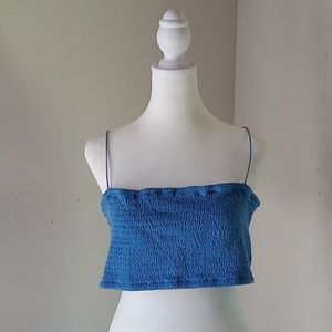 Maeve by Anthropology Smocked Blue Tank Top Spaghetti strap Crop top Blue